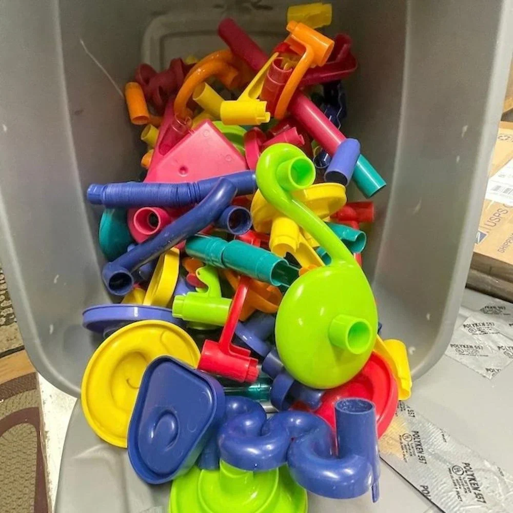 Kids Marble Run Construction Set Bulk Lot with Glass Marbles and Storage‎ Bag